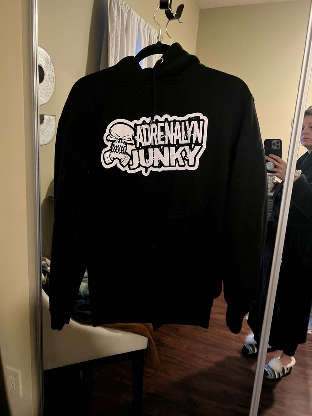 Adrenalyn Junky Don't Abuse Me I'll Cum Skull Graphic Black Pullover Hoodie